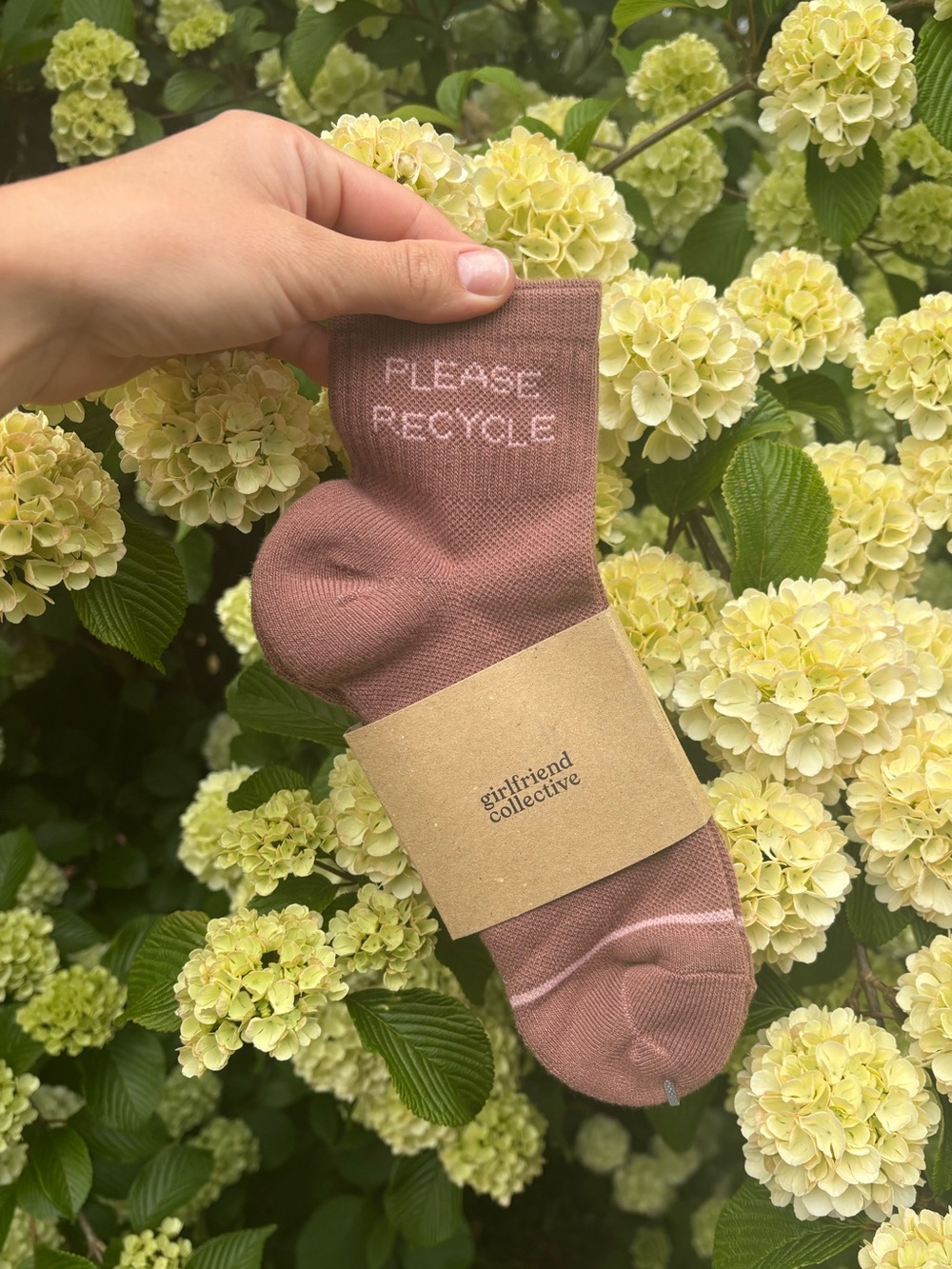 girlfriend collective Mauve Crew Socks  "PLEASE RECYCLE"